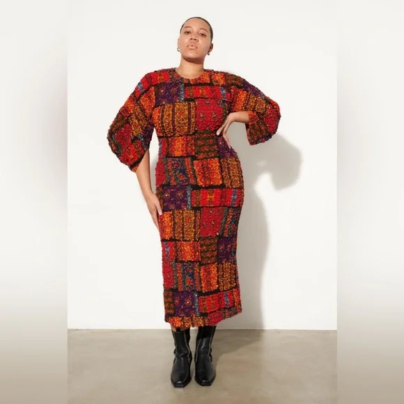 Mara Hoffman Freya Dress Popcorn Midi Todeo Print Bodycon L Celeb Style Luxury - Picture 7 of 14